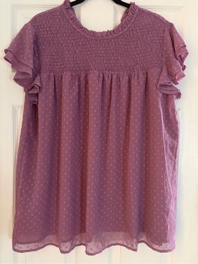 Women’s 2 XL Smocked Ruffle Sleeve Top - Purple NO STRETCH